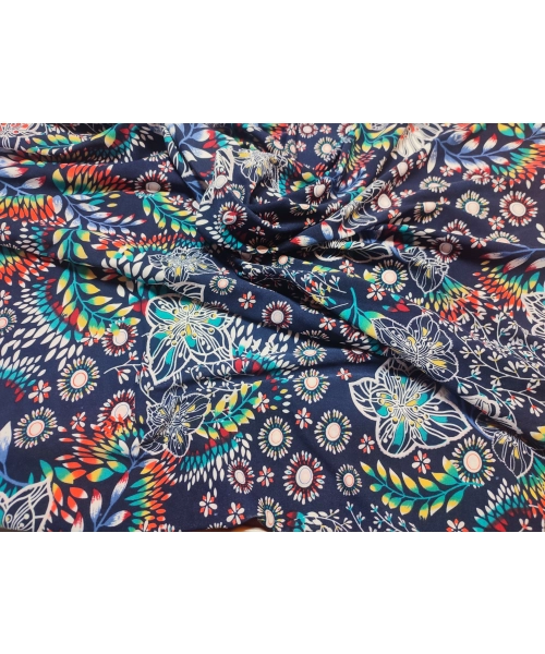 Granatowa elastyczna dzianina z fantazyjnym wzorem